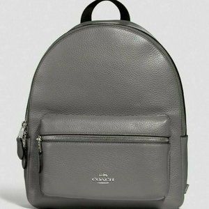 COACH Pebbled Leather Medium Charlie Backpack Grey